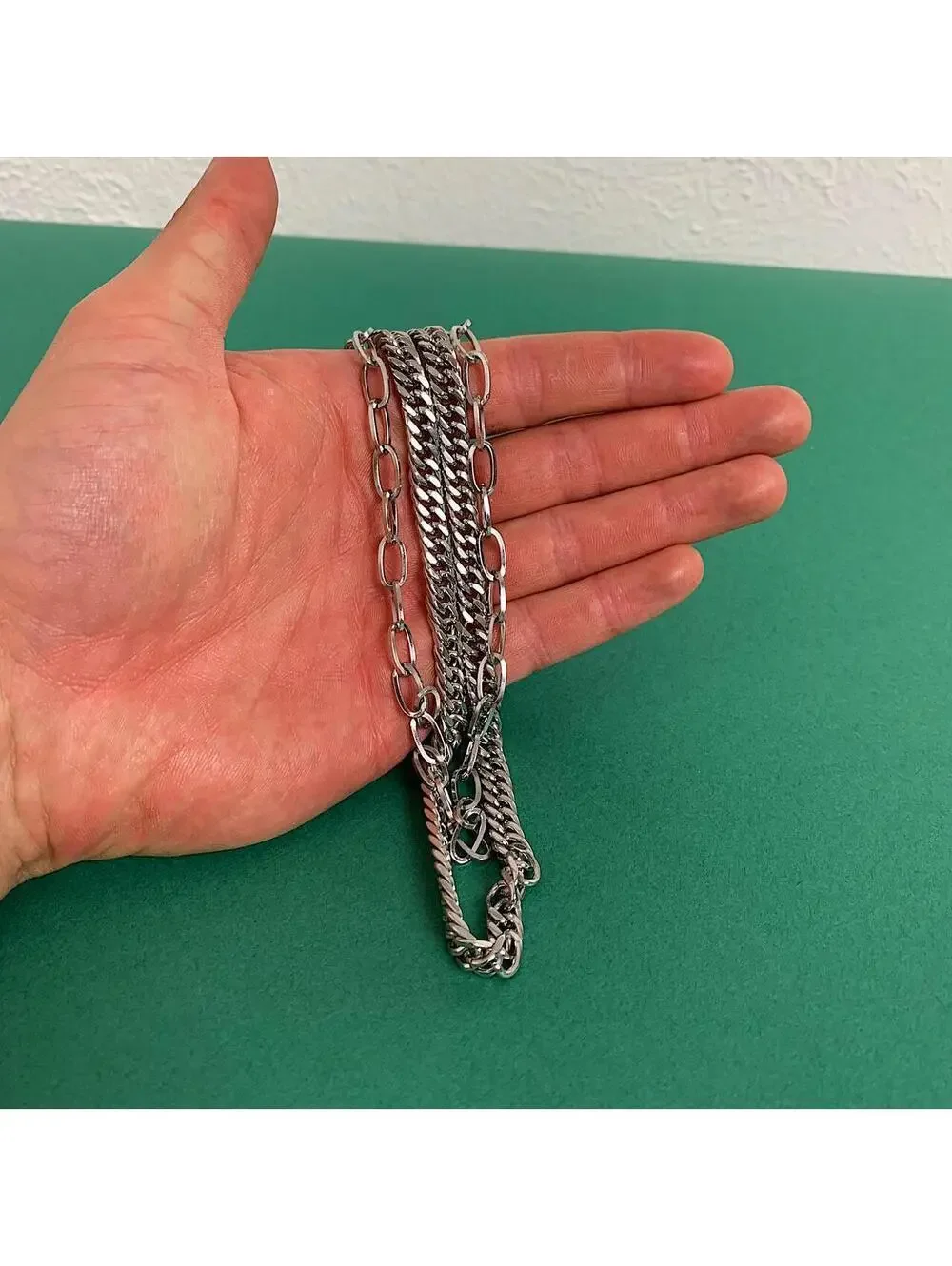 Stainless steel Cyber y2k Double layer silver chrome chain grunge Cuban link